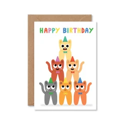 Happy Birthday Cat Stack Greeting Card