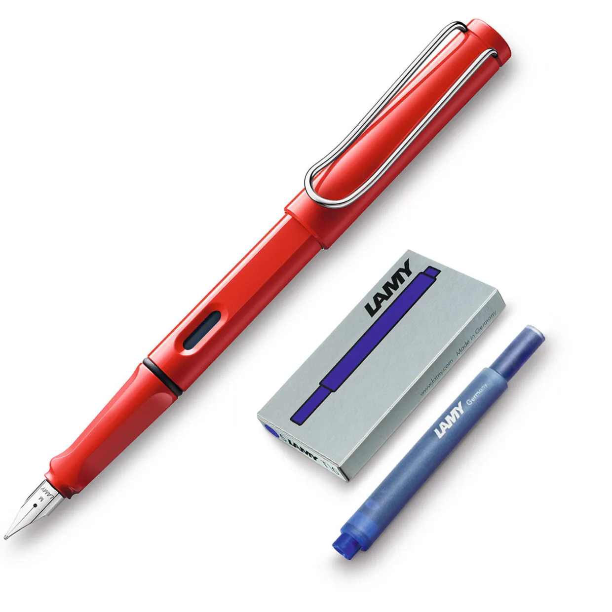 safari Fountain Pen Red with Ink Cartridges