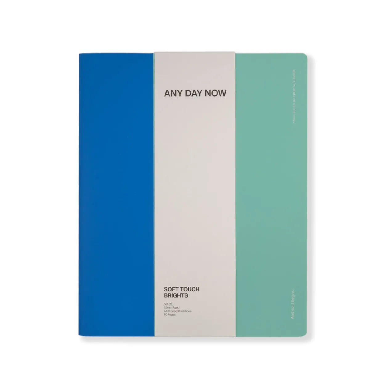 Soft Touch Notebooks Set of 2 Ruled A4 Cropped Mint and Blue