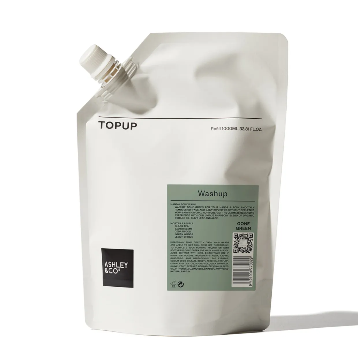 WashUp Gone Green 100% Natural Hand & Body Wash Topup 1L